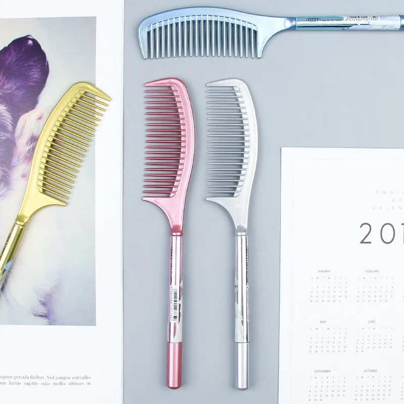 2 قطعة قلم جل على شكل مشط أقلام حبر سوداء مستلزمات الكتابة المكتبية المدرسية هدية قرطاسية (لون عشوائي)