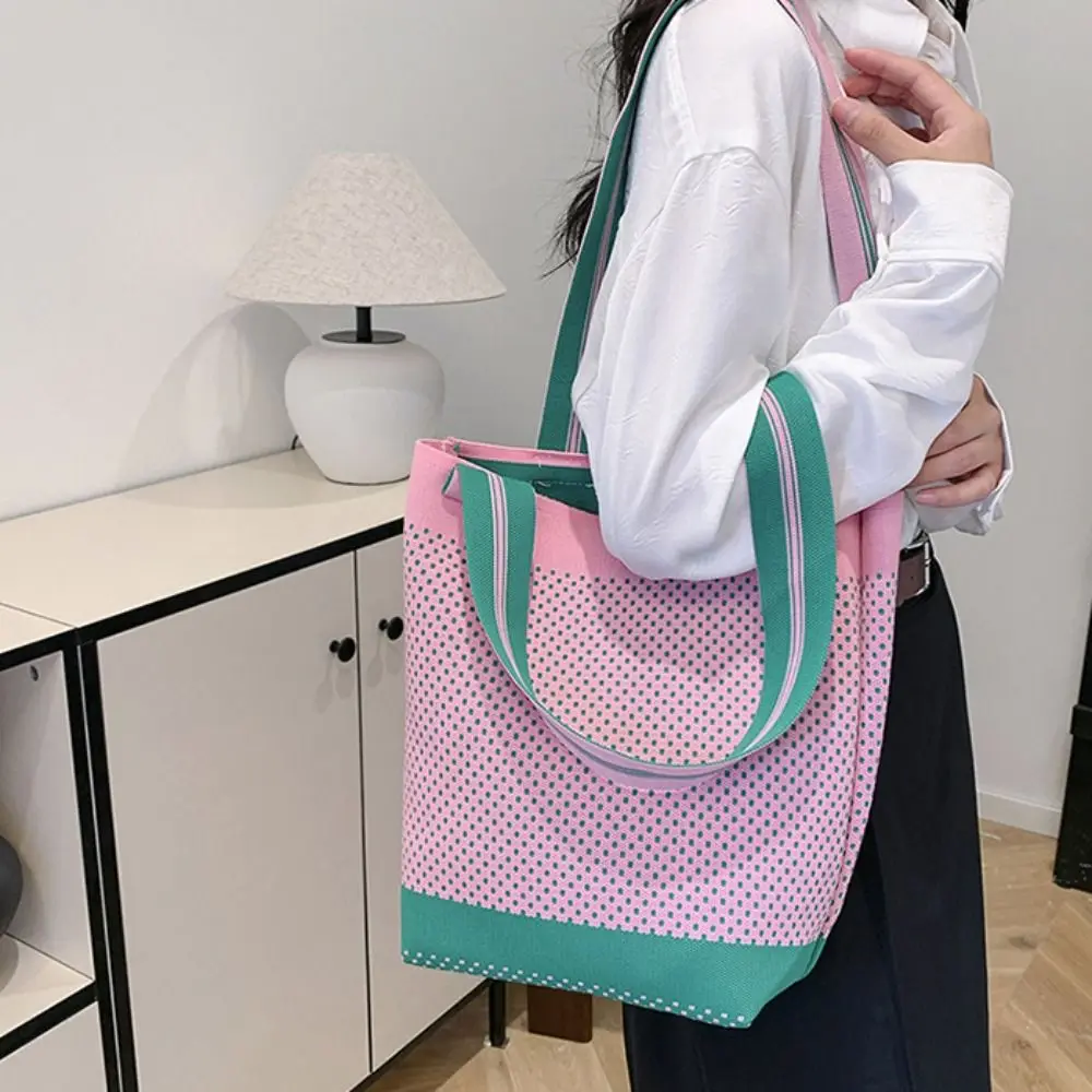 Shopping Bag Geometric Shoulder Bag Large Capacity Mommy Bag Color Blocking Bucket Bag Underarm Bag Storage Bag