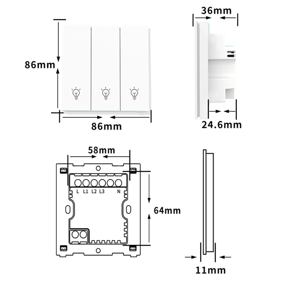 Diymore DH-313 WiFi Smart Intelligent Switch Control Panel Mobile Remote Control 86 Wall Switch for Home 100-240V