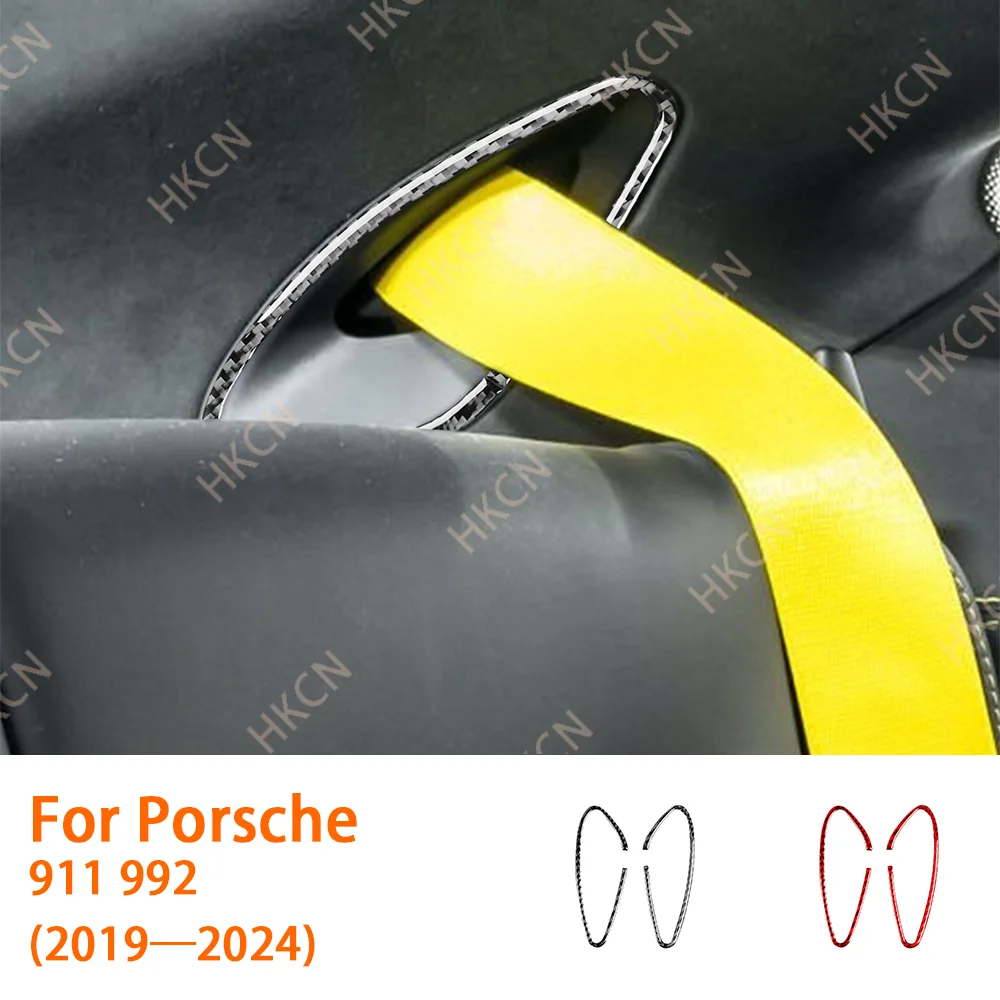 

HKCN For Porsche 911 992 2019—2023 Carbon Fiber Rear Seat Belt Decal Strip Car Interior Accessories Cover Trim Modified Sticker
