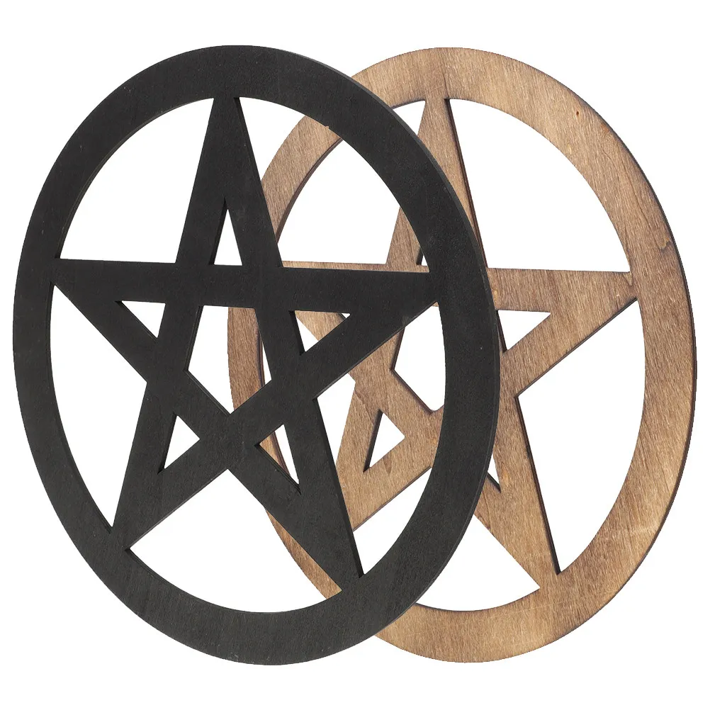 2Pcs Wooden Pentacle Altar Decor Handmade Wood Carving Pentacle Symbol for Religious Rites Sacrificial Ritual Retro Style Home