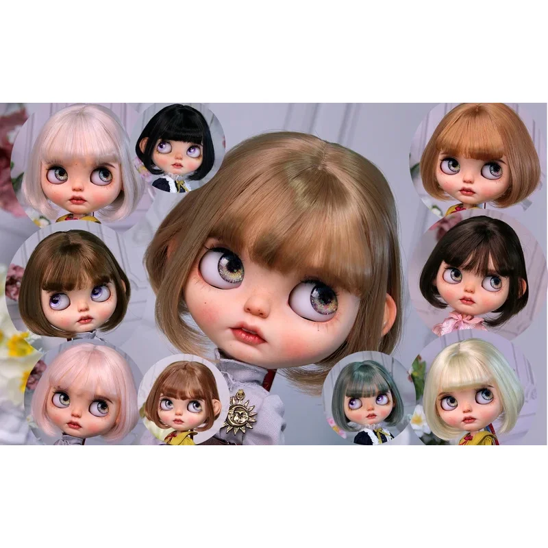 

Парик для куклы Blythes, подходящий для кукол 1/6 размера, стильный, новый, универсальный, короткий парик-боб из термостойкого шелка, льняного розово-золотого цвета.