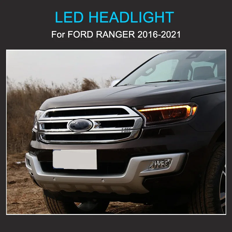 1 Pair LED Headlight Assembly for Ford Ranger 2016-2021 Headlight Plug and Play with LED DRL Dynamic Turning Head lights