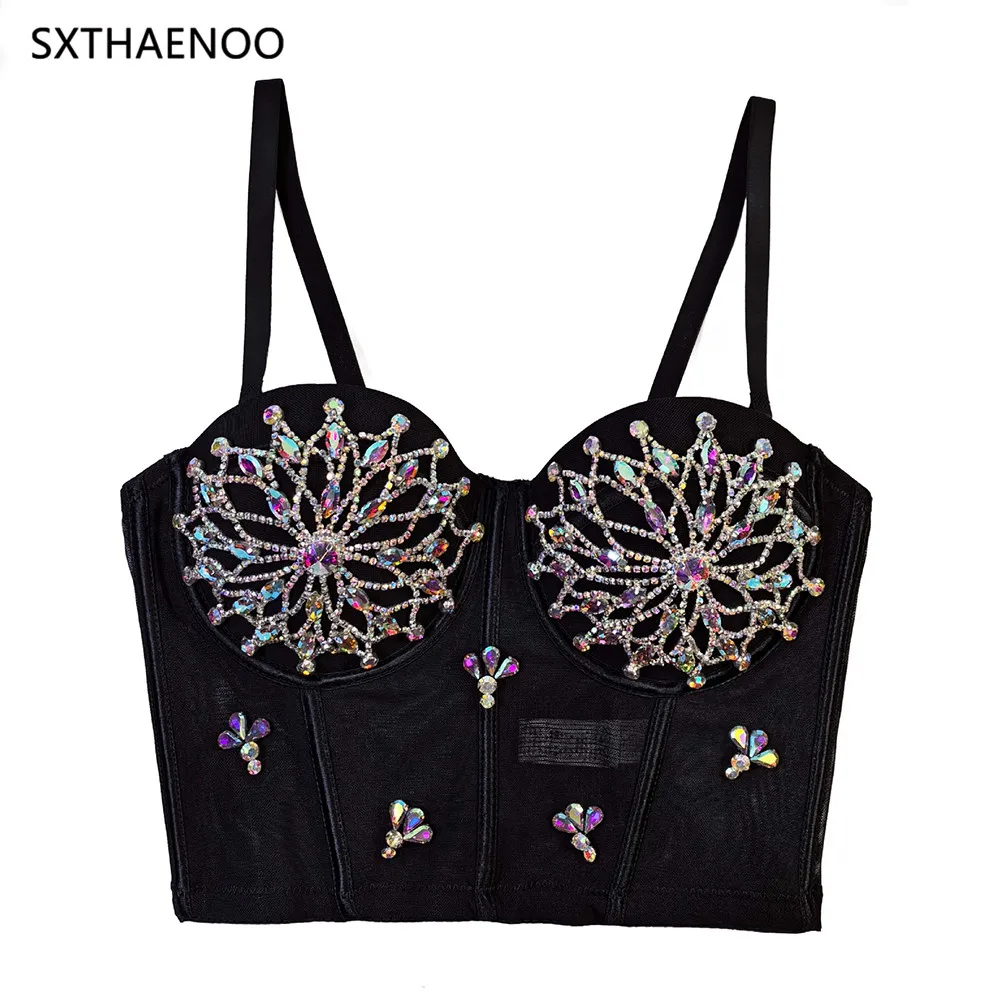 SXTHAENOO 2024 Colorful Beading Camis See Through Women Cropped Top Sexy Party Women's Bra Cropped Top Wedding Vest Camis Mujer