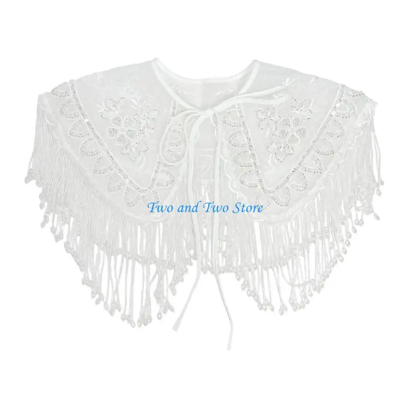 HX6F Traditional Chinese Styles Capes Detachable Collar with Fringed Shoulder Wrap for Formal Occasion Costume Accessories
