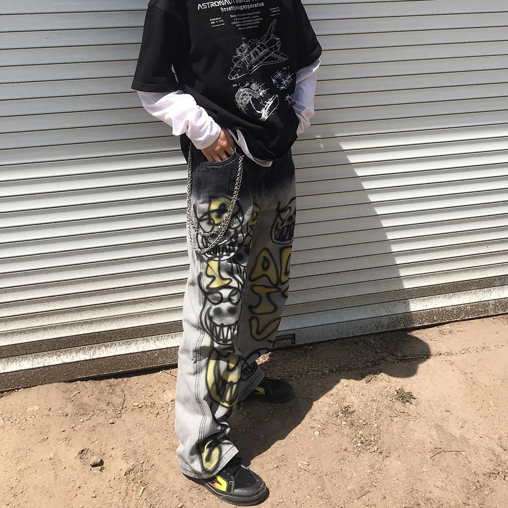 

Body Waist Women Punk Gothic Style Jeans For Dance Jeans Trousers Chain Hip Hop Pocket Chain For Fashion Accessory