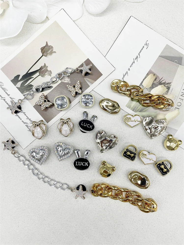 12PCS Schuh Charms ABS Zubehör Dekorationen DIY Clog Ornament Glitter Strass Schnalle Stern Kette Pins Für Frauen Garten Schuhe – Detail 10