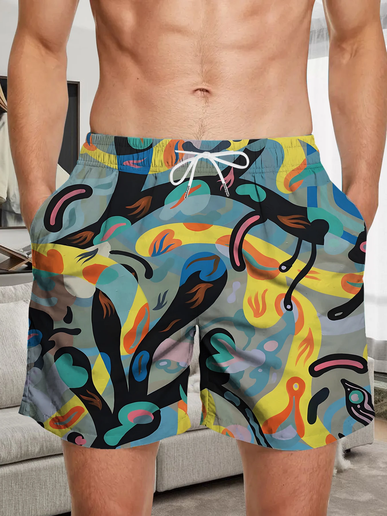 

Allover Digital Printing Board Shorts Men Quick Dry Polyester Casual Daily Shorts