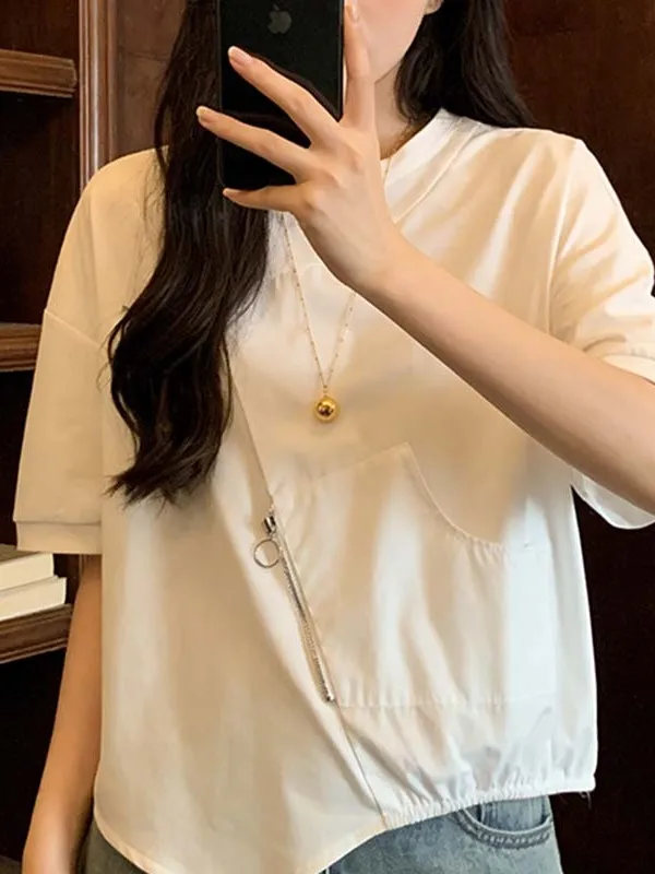 

Summer New plus Size Casual Short Sleeve T-Shirt Color Block Design Fashionable Age Reduction Versatile Korean Style Top