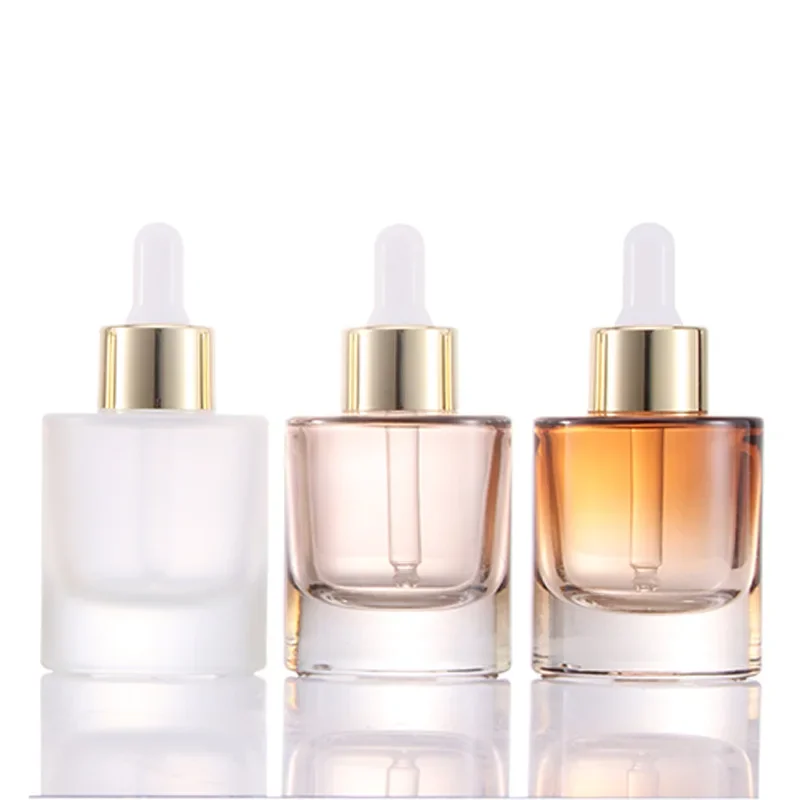 Botella de aceite de vidrio, botella vacía pequeña de alta calidad, dispensador de esencia de 30 ml, botellas rellenables con cuentagotas de base cosmética