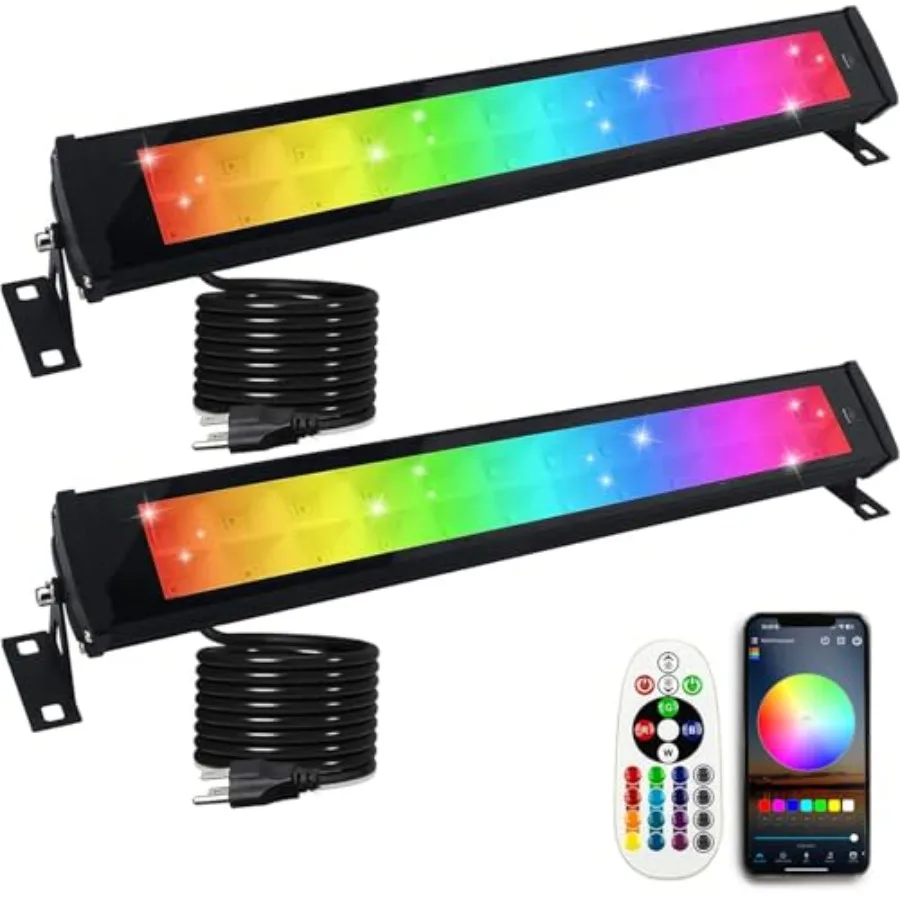 2 Pack 50W 96 LED RGB Light Bars Waterproof IP66 Smart APP/Remote Control Wall Washer Lights DIY 16 Millions Colors LED Light B