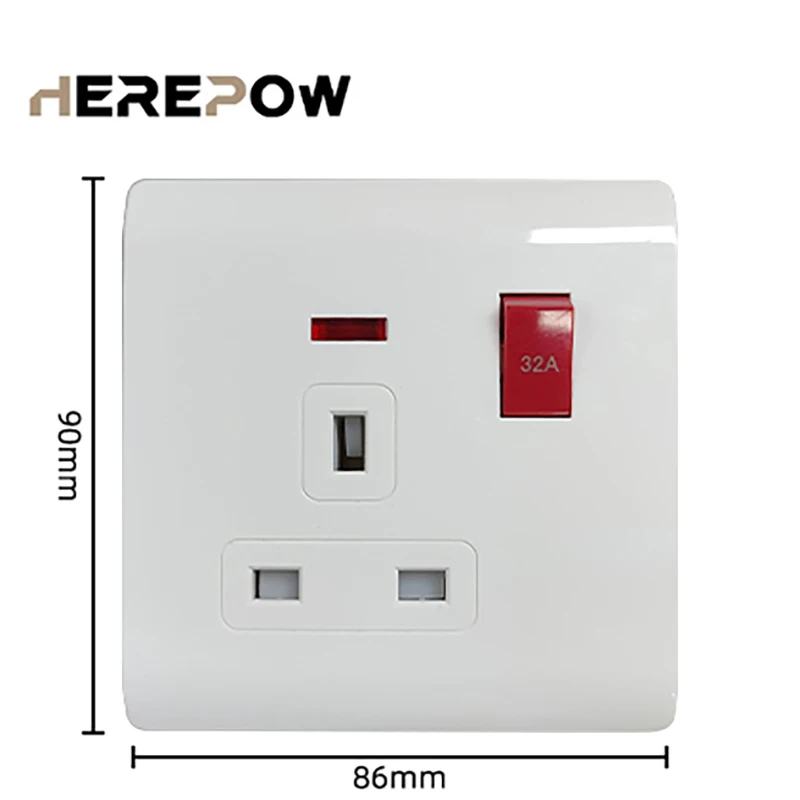 Herepow 32A Current Switch With UK Socket Kitchen Home Appliance Patch Board Multicontact Electrical Connection Plug Adapter