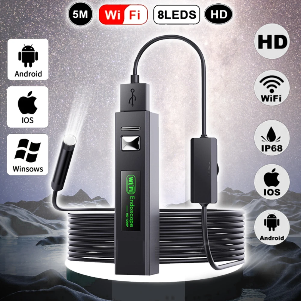 8MM 5MP HD Wifi Piping Video Sewer Endoscope Inspection Camera For Android Iphone Ios Cars Usb C Smartphone High Quality Tools