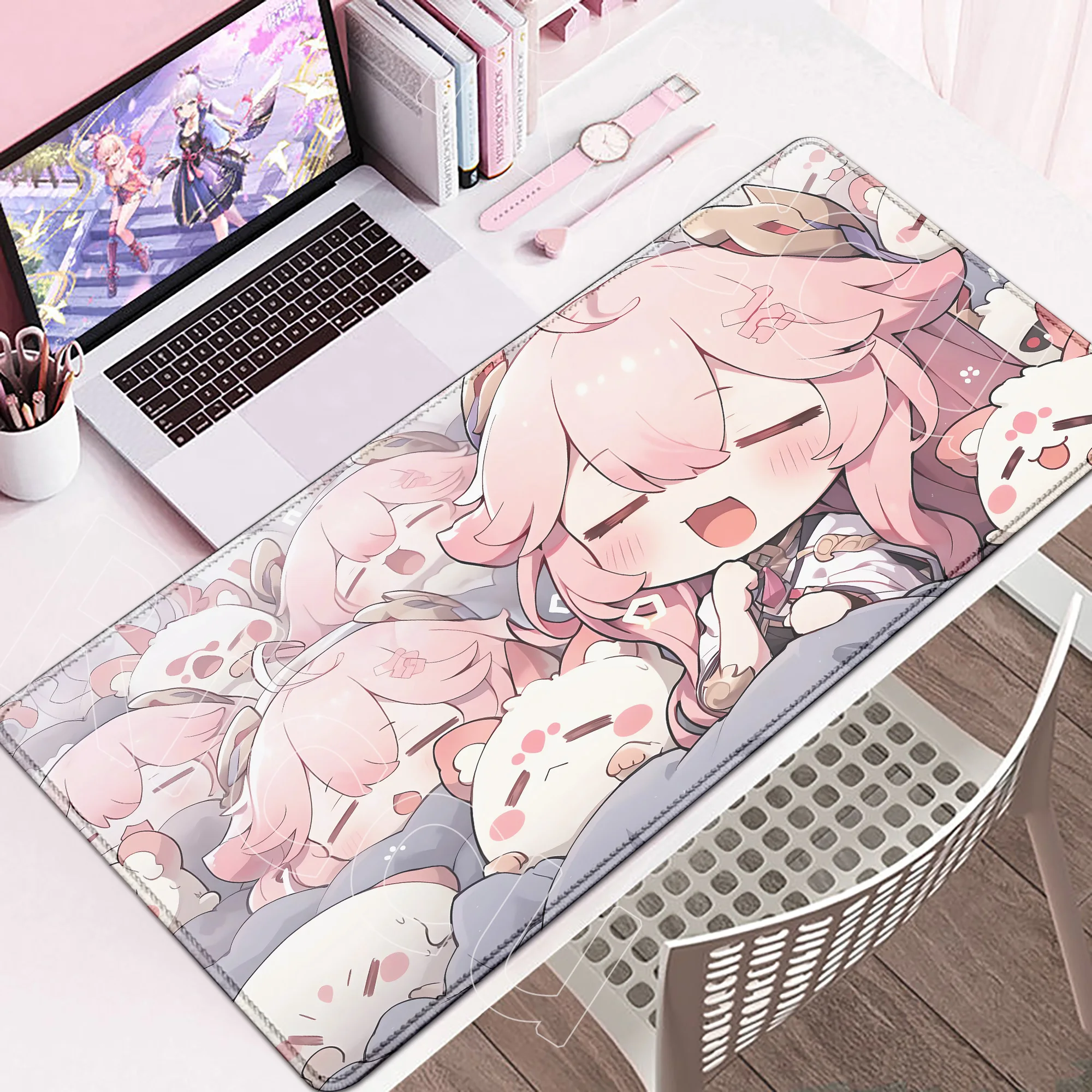 

Cute Anime Pink Yae Miko Mouse Pad Large HD MousePad Genshin Impact Fashion Laptop Desk Pad Quality Large Gaming Pad Gaming Desk