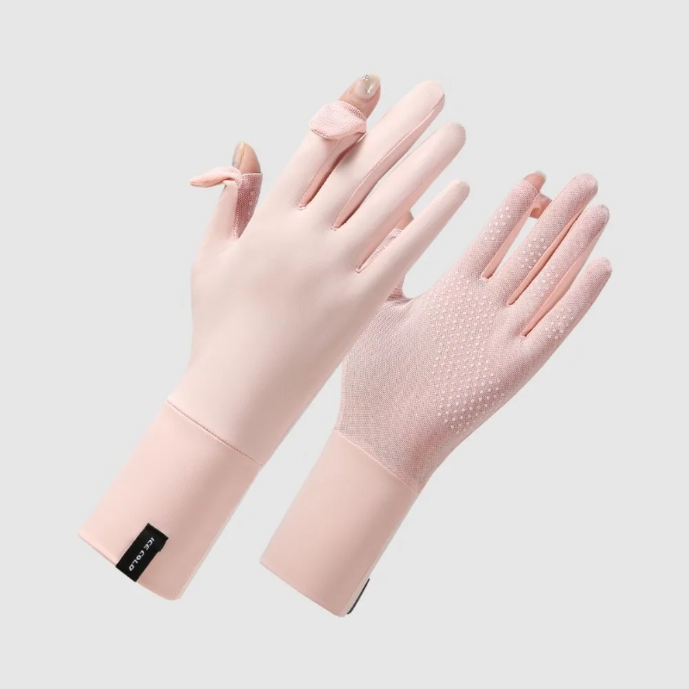 New Touch Screen Ice Silk Gloves Anti-UV Flip Finger Sunscreen Gloves Highly Elastic Lengthened Driving Mittens Summer