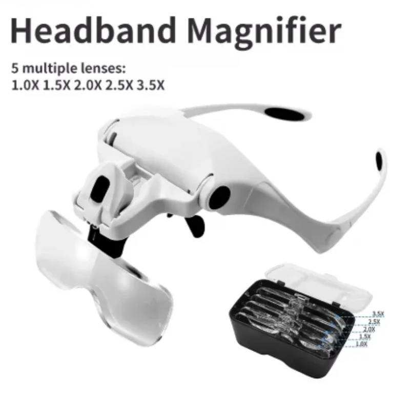 1.0X To 3.5X แฮนด์ฟรีแว่นขยาย LED แว่นขยาย 2 ไฟ LED สําหรับซ่อมนาฬิกาอ่านแว่นขยาย
