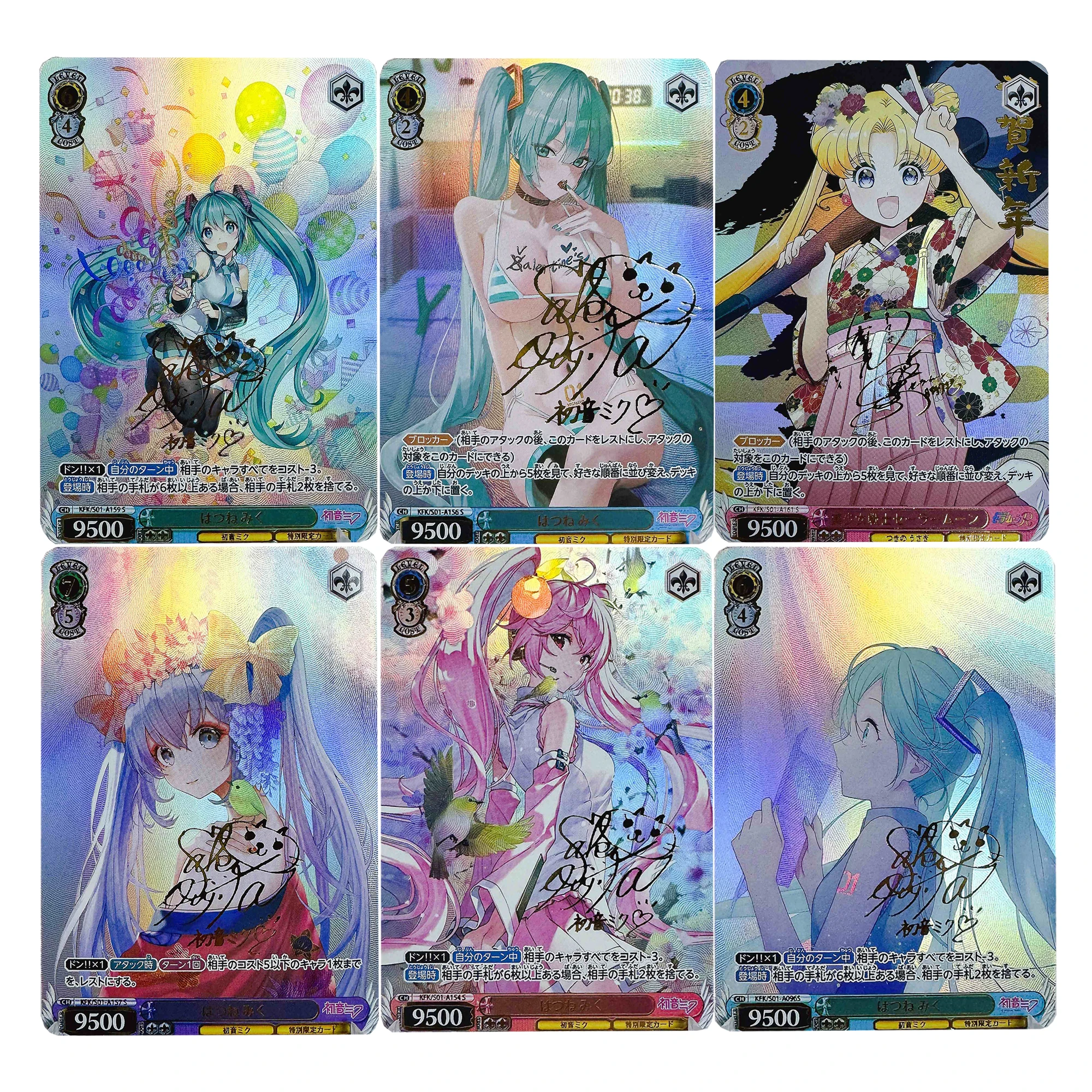 16 รูปแบบ DIY Self Made Miku คอลเลกชันการ์ดการหักเหสีแฟลช Hot Stamping การ์ดลายเซ็น Tsukino Usagi อะนิเมะการ์ดของขวัญ