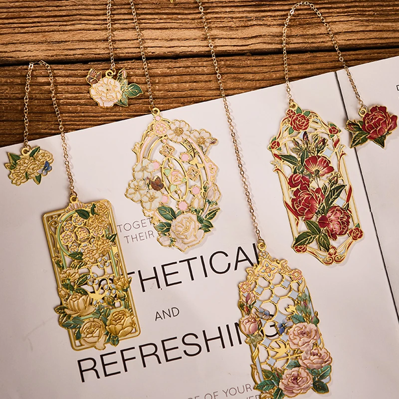 

Retro Metal Metal Bookmark Pendant Student Gift Floral Painting Bookmark School Office Supplies Chinese Style Book Clip Student