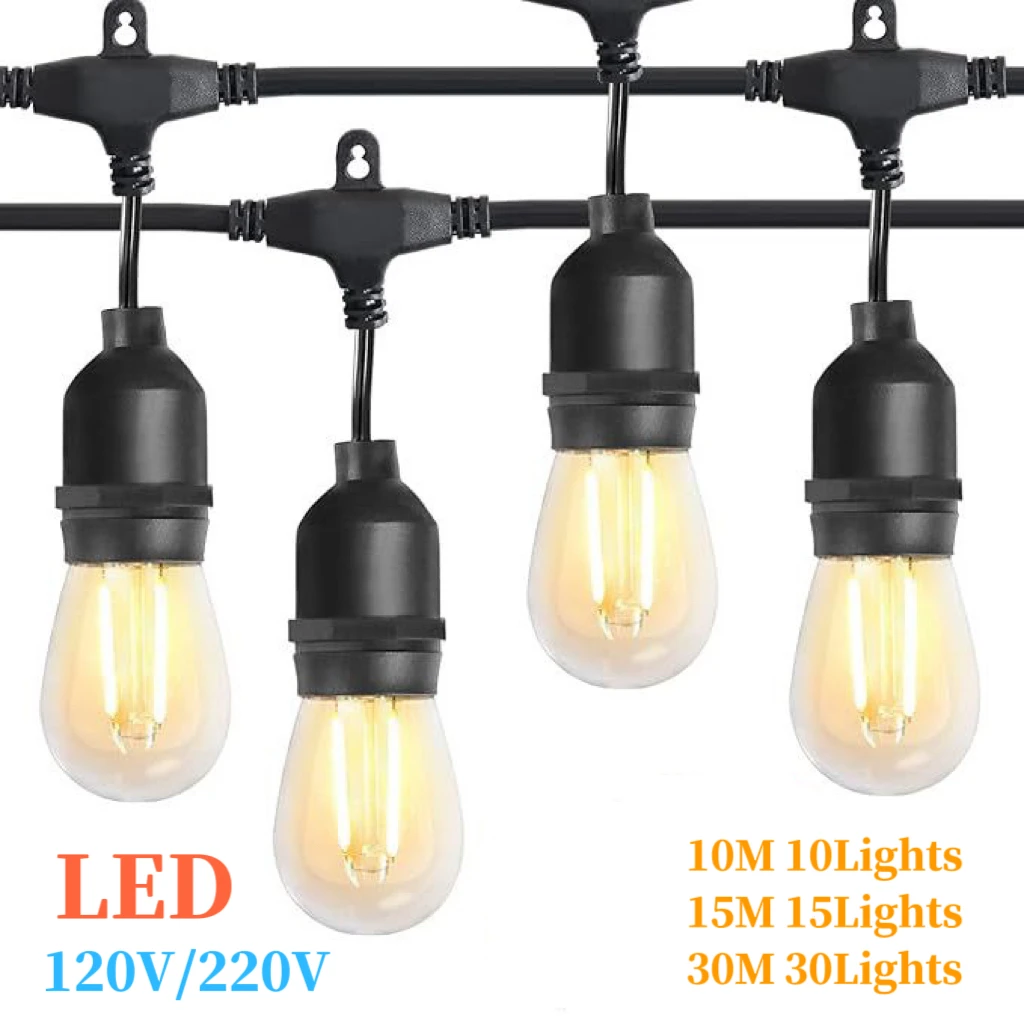 30m S14 LED Light String Outdoor Dimmable Shatterproof Camping Light String 120V/220V Suitable for Garden and Balcony Decoration