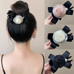 Korean Fabric Bow Hair Claw Temperament Camellia Flower Hair Clips Barrettes Hairpins Hair Accessories for Women Girls