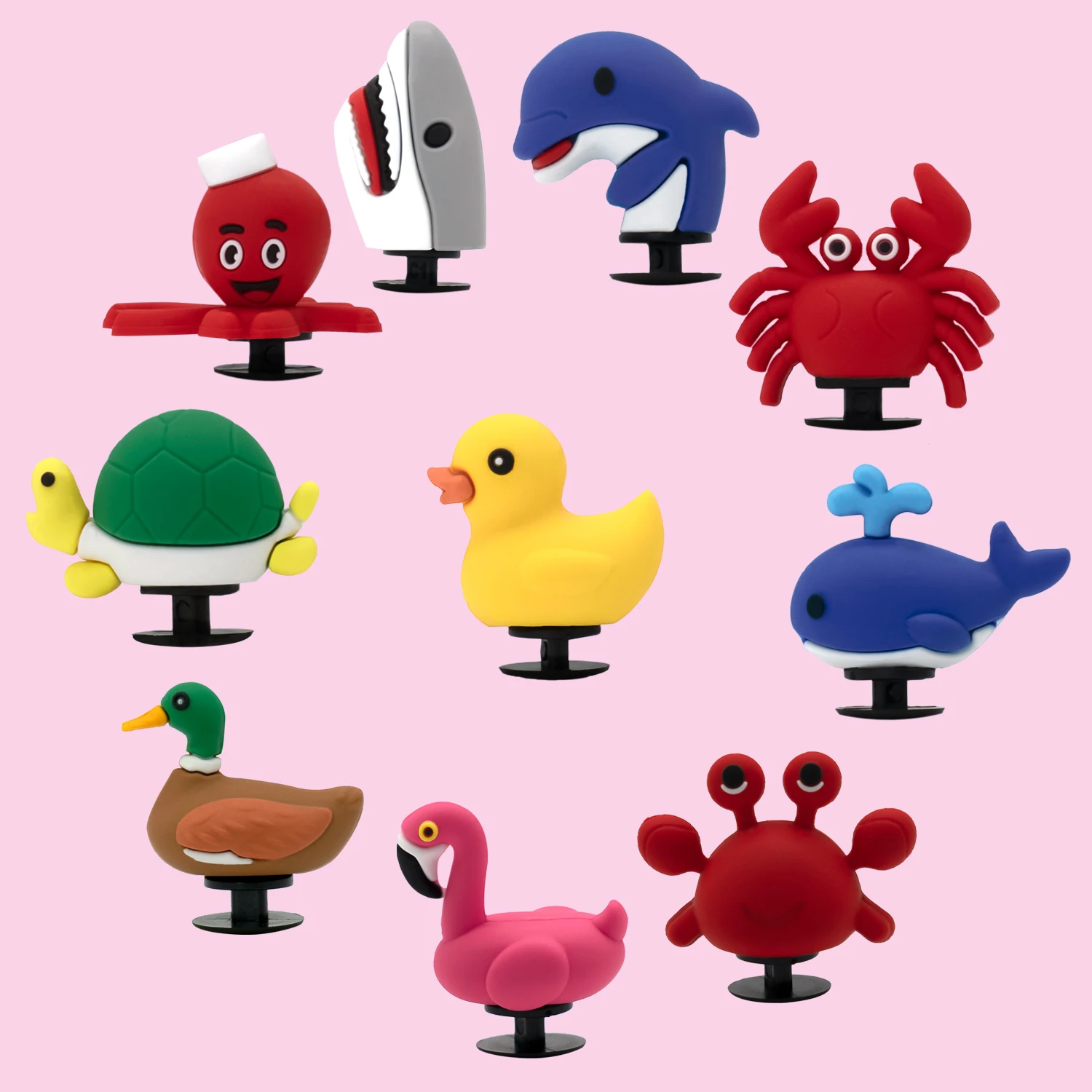 

1/10pcs 3D Cute Sharks Whales Shoe Charms for Women Squid Crab Turtle Shoe Decoration Accessories Duck Mallard Pin Clog for Kids