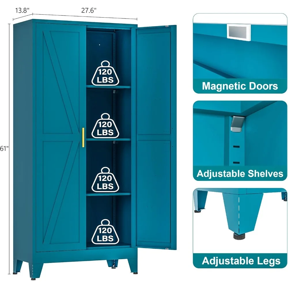 

61" Tall Farmhouse Metal Pantry Cabinet, Kitchen Pantry Storage Cabinets with 2 Barn Door and Adjustable Shelves,for Kitchen