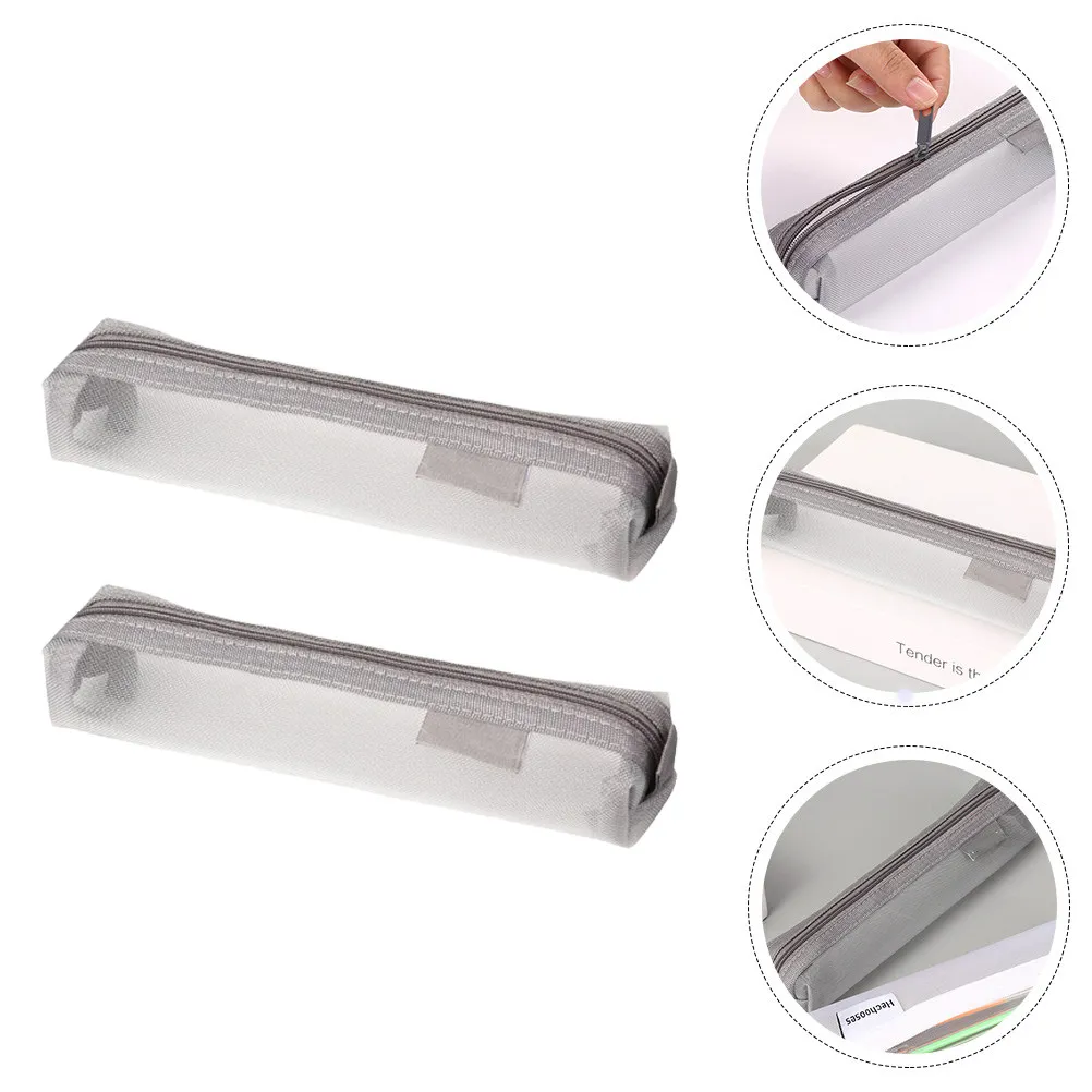 2Pcs Transparent Mesh Design Pencil Bag Simple Stylish Lightweight Stationery Container for Pencils Pens Rulers