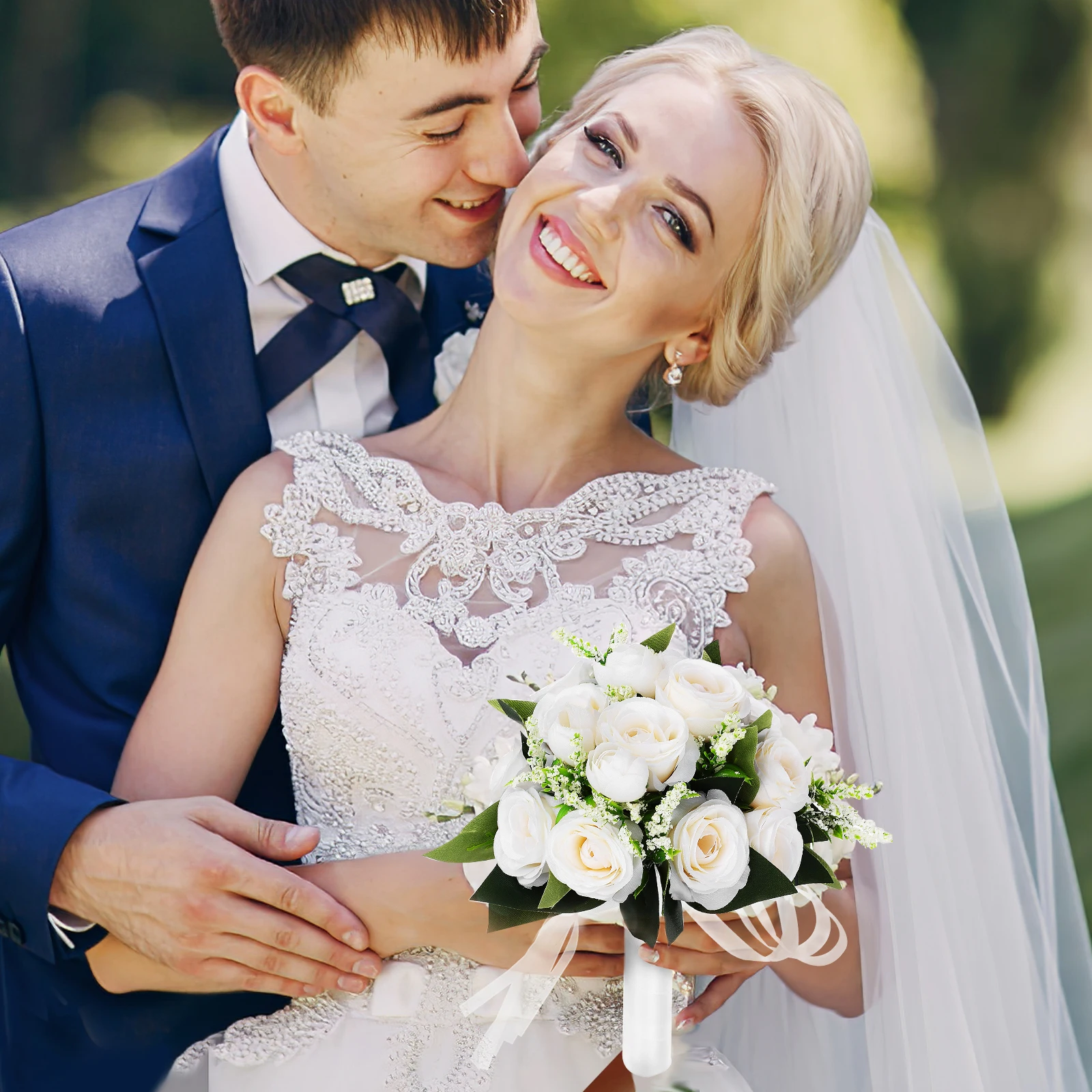 

Bridal Bouquet Artificial Flowers White Color Romantic Elegant Wedding Photography Props Long Lasting Comfortable H