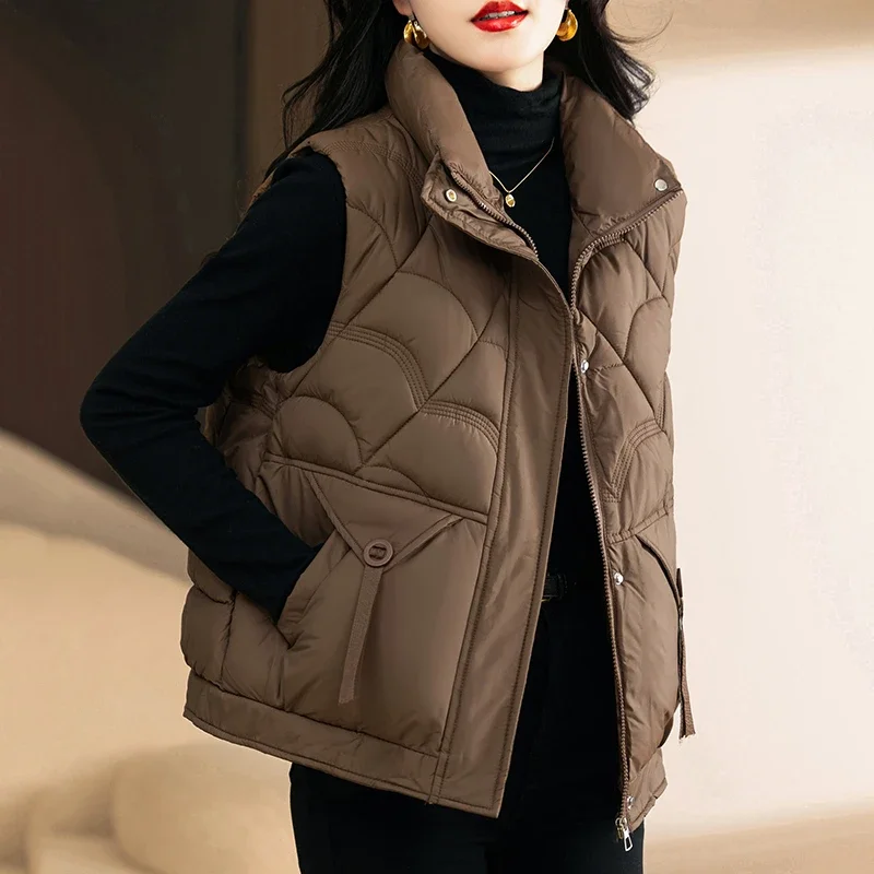 

Women's Winter Quilted Vest With Zipper And Pockets Casual Style Warm Outerwear For Everyday Wear