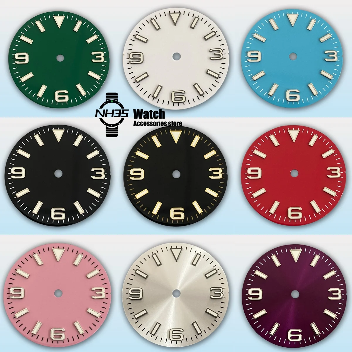 NH35 Watch Sterile 369 Dial For NH35 NH36 NH38 Sunburst Black Blue Green Gold Dial Arabic Numerals Accesories Parts