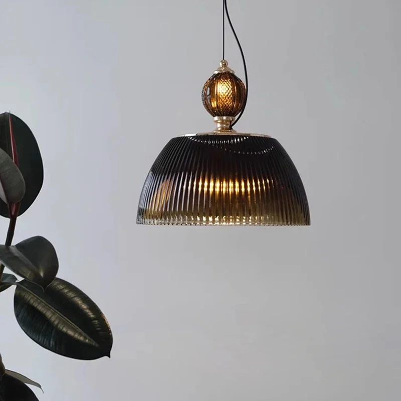 Modern Nordic Striped Glass Pendant Light Adjustable Height Vintage Hanging Lamp Dining Room Bedroom Kitchen Decor