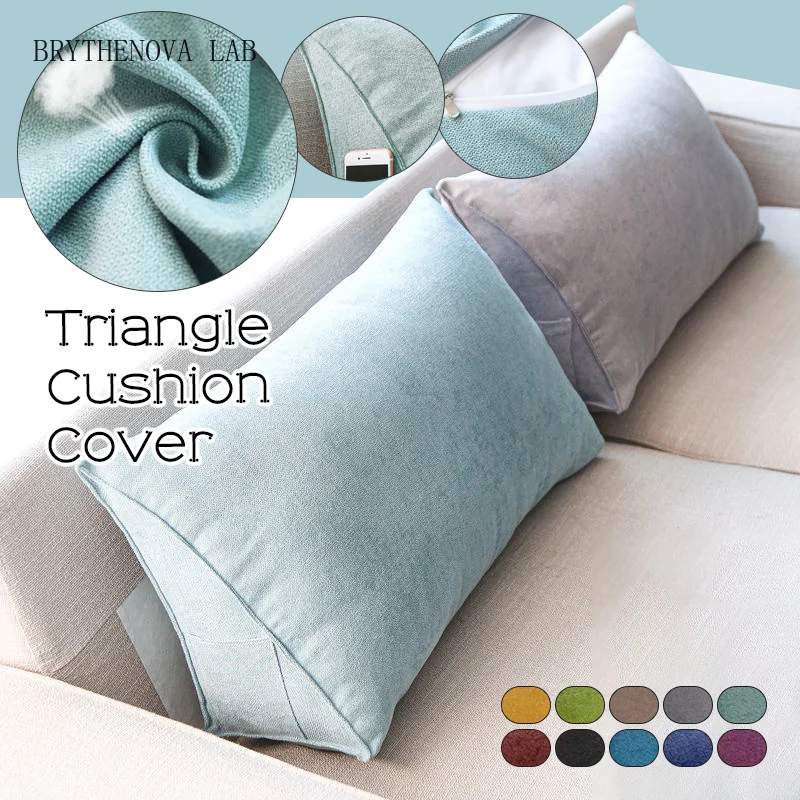 Soft Sofa Triangle Back Cushion Cover Living Room Rectangular Pillowcase Back Bed Headboard Backrest Support Case with Pockets