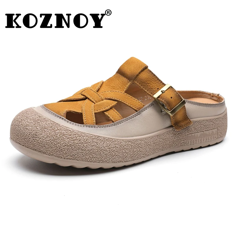 

Koznoy 3cm Weave Cow Suede Genuine Leather Sandals Women Slip on Hollow Luxury Shoes Flats Platform Wedge Summer Mary Jane