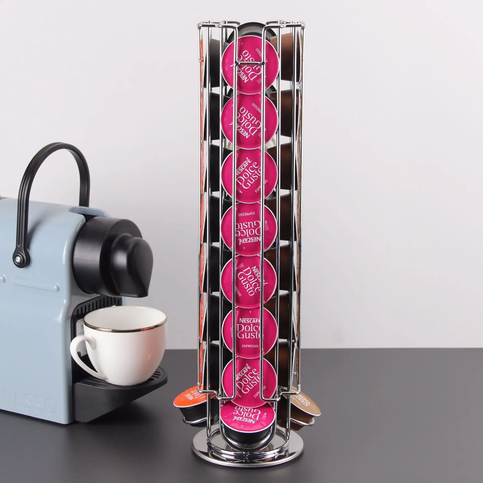 Dolce Gusto Capsule Pod Holder Stand Rack Display 24-32PCS Coffee Capsules Plating Black Metal Holders Rotatable Rack