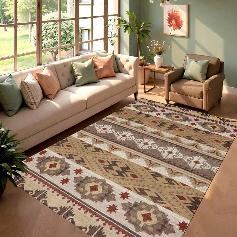 Bohemian Geometric Carpet Tribal Diamond Pattern Rug for Living Room Bedroom Soft Floor Mat Minimalist Home Decor