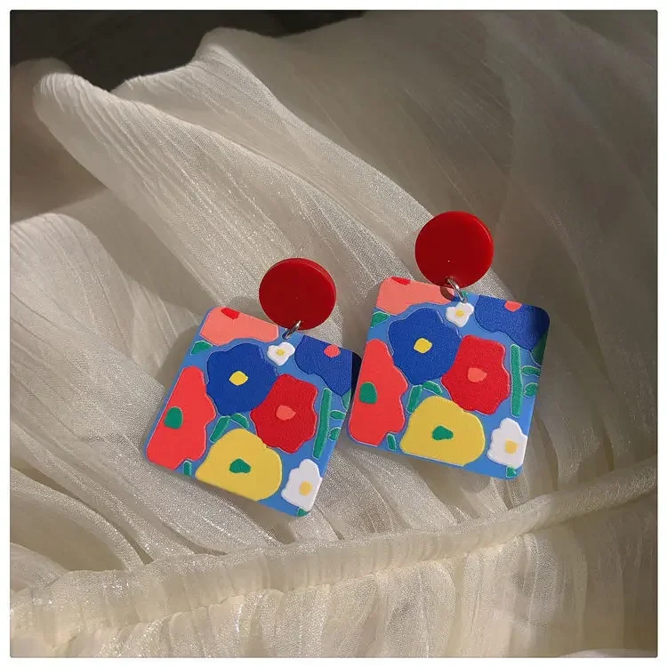 2022 Oil Painting Style Color Flower Earrings, Niche Design, Spring/summer Earrings, Acrylic Earrings for Women