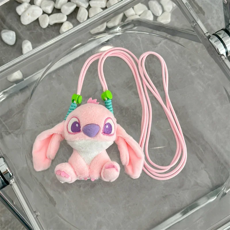 Disney Plush Mobile Phone Bracket Kawaii Stitch Retractable Bracket Back Clip Slung Chain Lanyard Convenient Anti-fall Universal