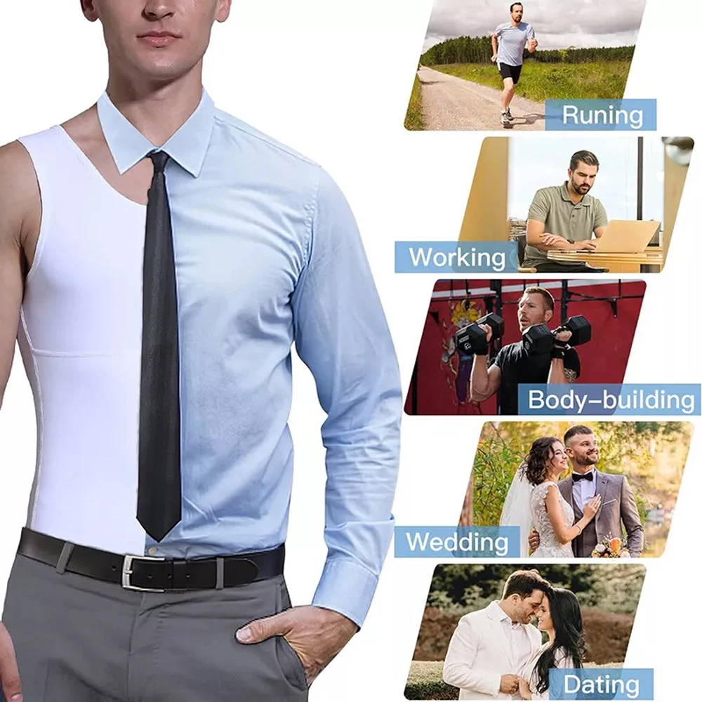 قطعتان من قمصان التخسيس الرجالية ذات الضغط العالي للتحكم في البطن ورقبة دائرية لتشكيل الجسم