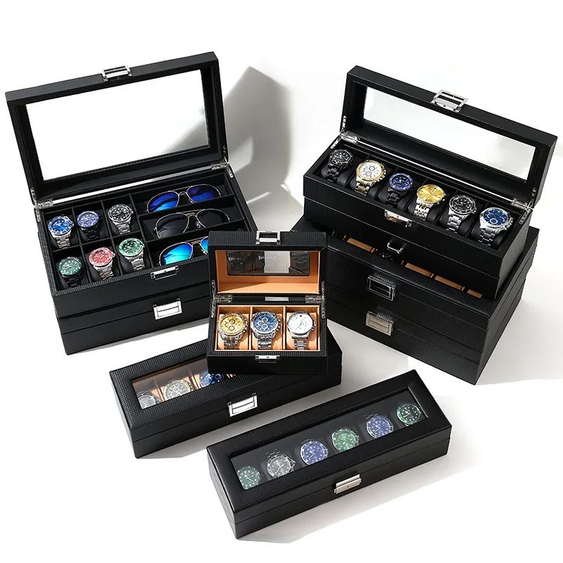 

3/5/6/10/12 Slots Carbon Fiber Watch Organizer Box, Storage Box for Travel Watches Display Multi-Purpose Box for Watch Display