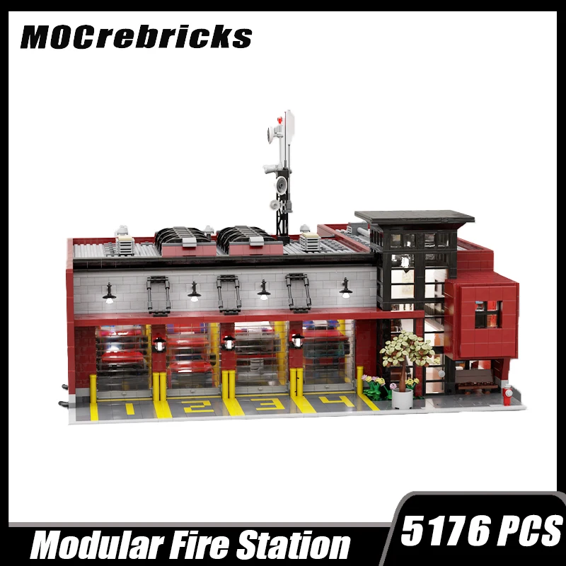 MOC-168801 City Fire Department  Modular Building Fire Station Building Block Assembly Model Brick Toy Children Gifts