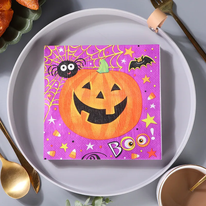 20Pcs/pack Halloween Series Skull Pumpkin Printed Paper Disposable Tableware Napkin Tissues Party Decoration