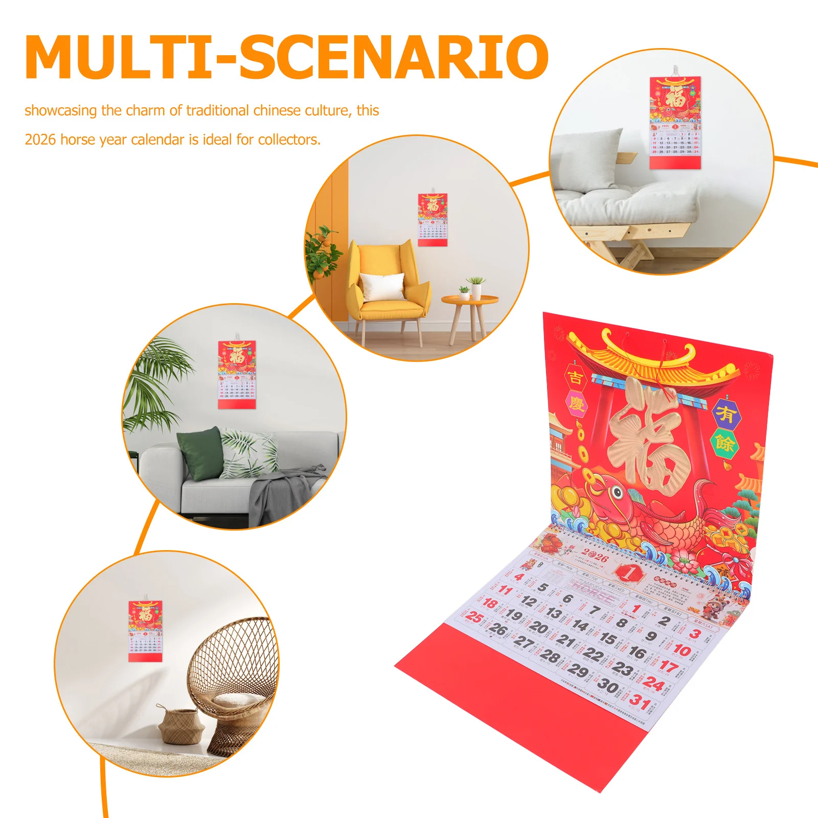 2026 Tear Off Daily Paper Calendario da appendere per Capodanno cinese Vacanze multi-paese Layout mensile trasparente Ufficio luminoso