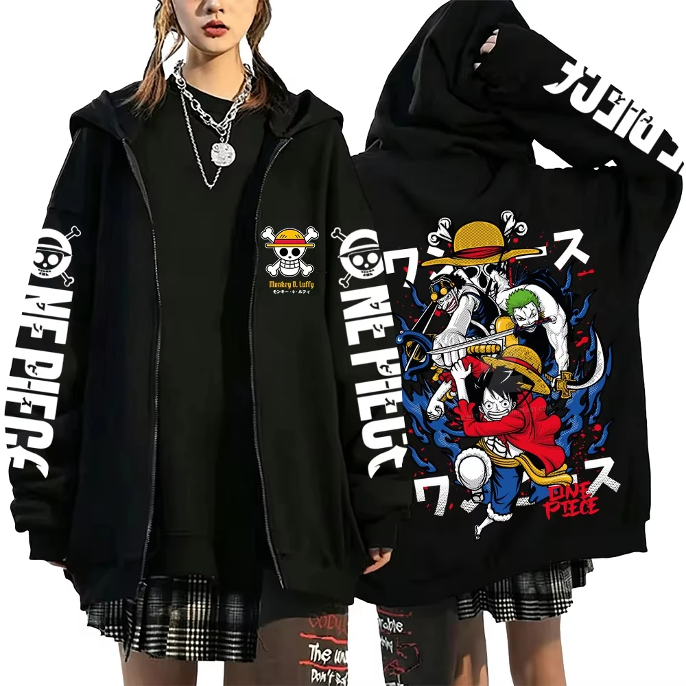 One Piece Luffy Zoro 2026 Neue Japanische Anime Mode Y2K Herren Trendige Freizeitkleidung Herren Paar-Stil Mantel Reißverschluss-Hoodie
