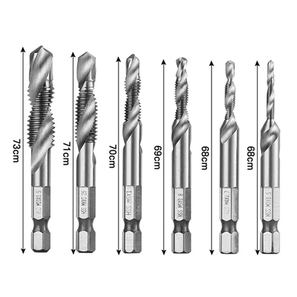 Imagem -06 - Rosca Metric Tap Drill Bits Grupo Hex Shank Parafuso Hss Torneira Composta Ferramenta de Mão m5 m6 m8 M10 12 Pcs