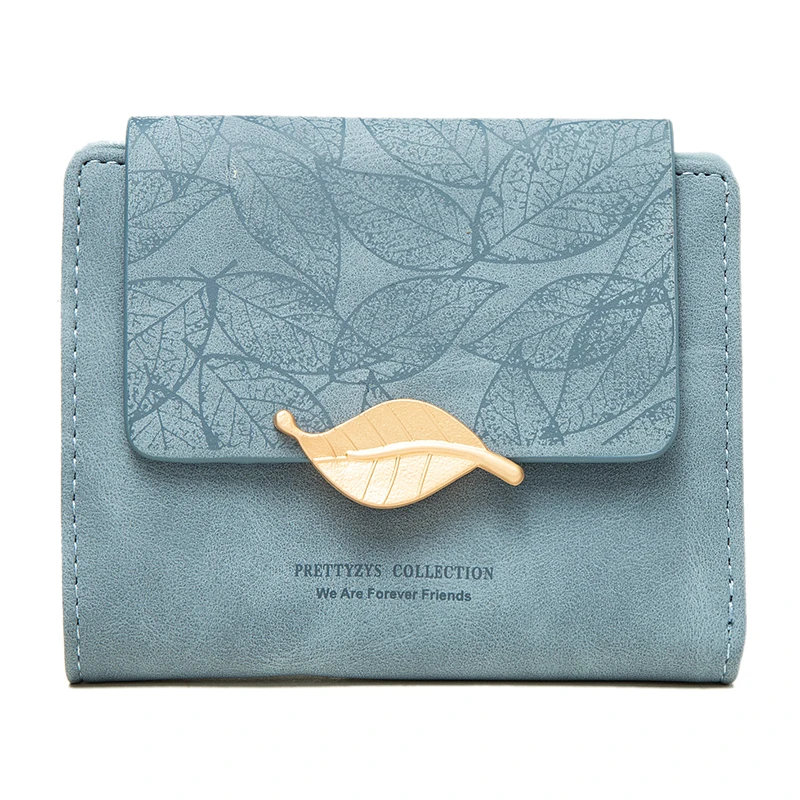 Purse women's short 2023 new niche design simple retro frosted leaf women's purse fashion coin purse zipper folding student wall