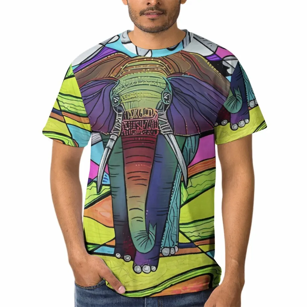 2024 Top Men Elephant Printed Men's T-Shirt Oversized T-Shirt Summer Men Clothing Animal V-neck T-shirts Male Fashion