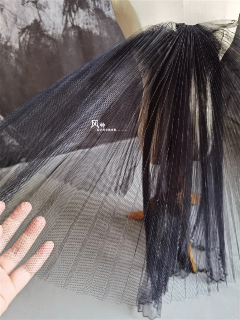 Аккордеон плиссированная сетка тюль ткань черная DIY юбка-пузырь форма свадебного платья шитье модное платье дизайнерская ткань