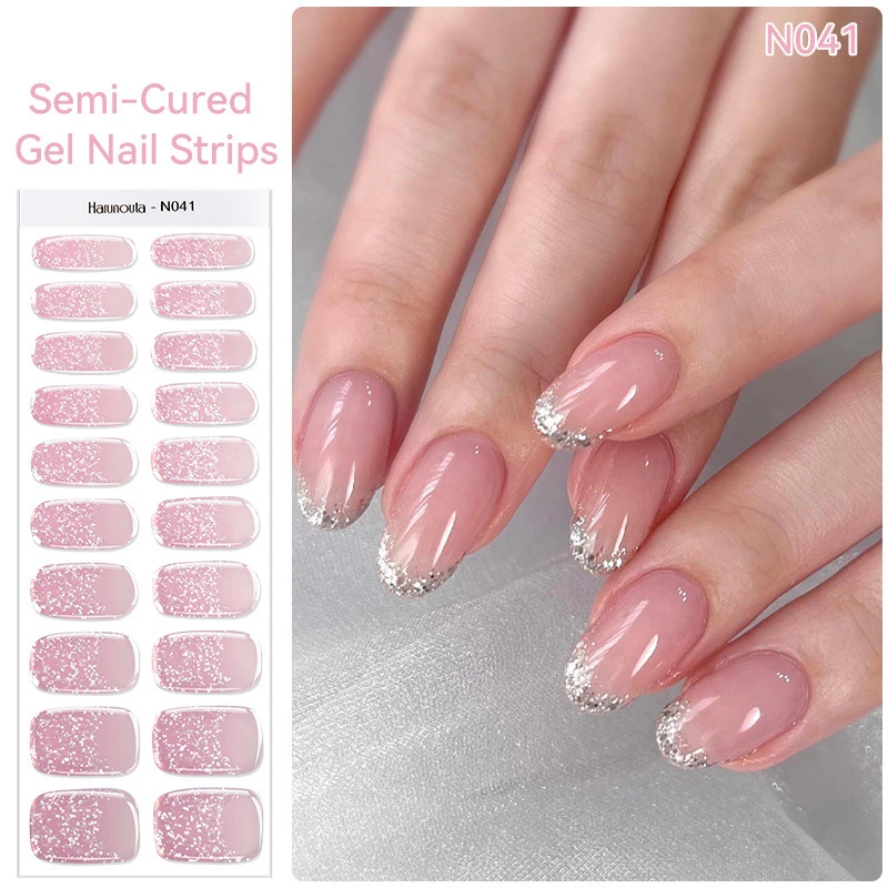 4pcs/set Gradient Jelly Semi Cured Gel Nail Strips Nude Pink Waterproof Nail Stickers Long Lasting Wrap Need Harden In UV Lamp