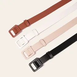 Casual Beige White Pu Leather Fine Jeans for Women Decorative Belt Square Buckle Belt Girls Suit Sweater Dress Accessory Belts