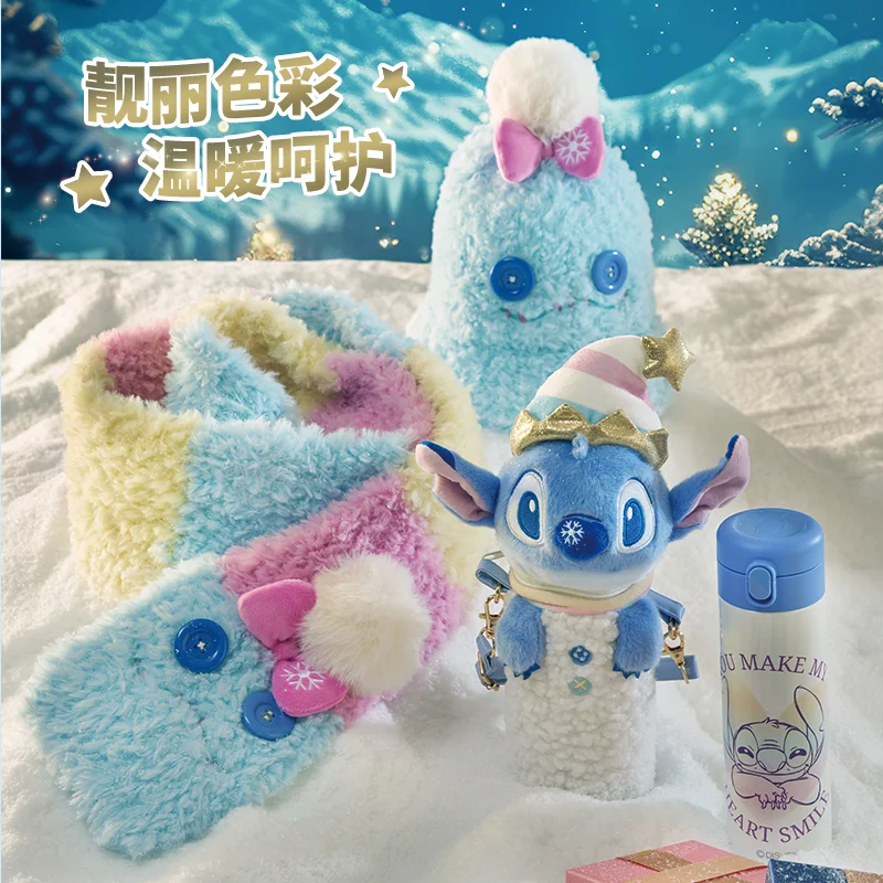 Genuine Disney Stitch Snowman Series Plush Doll Keychain Bag Winter Kawaii Refined And Cute Plush Keychains New Year Gift